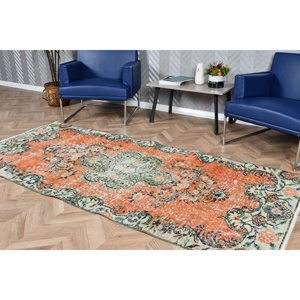 Tapis turc 3,8x8,1 pieds, tapis en laine vintage à imprimé animalier orange - Product Image 5