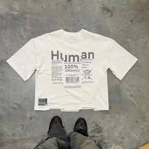 Oversized French Terry Crop Top with Embroidery Raw Hem DTG Logo Washed Design for Men Unisex Custom Boxy T-<b>Shirt</b> 100% Cotton - Product Image 3