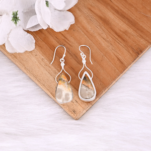 Pendientes colgantes de piedras preciosas de pera de jaspe hechos a mano de Latón chapado en plata, regalo de dama de honor, joyería de latón, pendientes personalizados - Product Image 4
