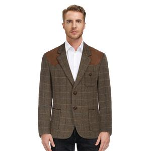 OEM completamente foderato tacca con risvolto a due bottoni in finta pelle scamosciata Plaid retro Slim Fit <span class=keywords><strong>blazer</strong></span> per <span class=keywords><strong>uomo</strong></span> - Product Image 3