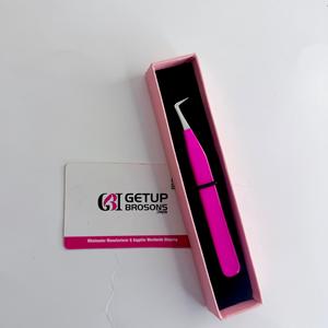 GETUP BROSONS 90 Pince à épiler pour cils en acier inoxydable, finition poudrée, pointe de précision lisse argentée, emballage boîte rose - Product Image 3