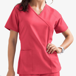 Vêtements médicaux gris élégants pour femmes, blouse et pantalon d'infirmière en polyester extensible, chemise à lacets pour hôpital - Product Image 3