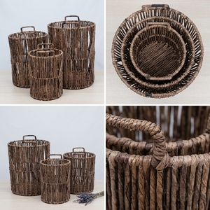 Juego de Cestas de Almacenamiento de Corteza de Plátano Natural con Estructura de Hierro, Cesto de Ropa Vertical Abierto con Rejilla de Listones, Cilíndrico, Decoración Artística Pura, Artesanía - Product Image 3