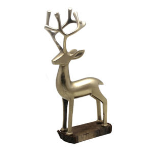 Reno de Metal clásico con Base de madera rectangular Aluminio y madera Latón decorativo de Navidad Acabado EPL para decoración del hogar - Product Image 2