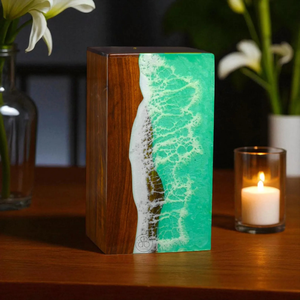 โกศทำจากไม้แกะสลักทำด้วยมือฝังด้วยเรซินโอเชี่ยนเวฟของที่ระลึกที่ระลึกหรูหรา - Product Image 3