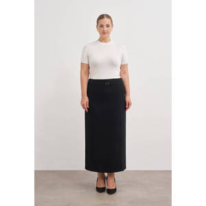 Falda lápiz negra para mujer con cinturón y volantes - Tela de estambre, cintura regular, talla XS - Product Image 1