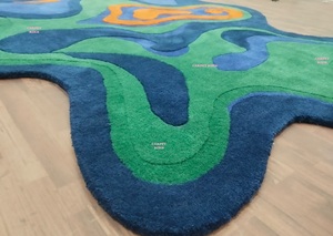 Tapis d'art abstrait multicolore contemporain, tapis à poils coupés à la main à bas prix, bleu, vert, orange, tapis abstrait multicolore, rembourrage - Product Image 5