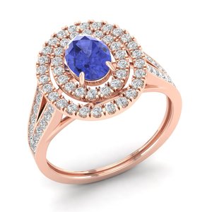 แหวนเพชรแทนซาไนต์ทรงรี 0.75 กะรัต ดีไซน์ดั้งเดิมจาก REYES พร้อมแหวนหมั้นเพชรทองคำแท้ 14K สำหรับผู้หญิง - Product Image 2