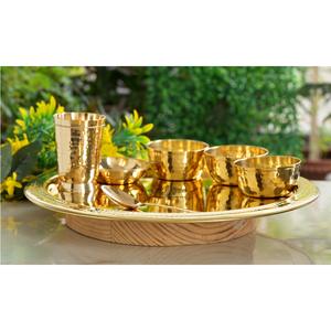 IndianArtVilla Ensemble de dîner 7 pièces en laiton pur martelé-16 "pouces pour la maison, hôtel et restaurant - Product Image 4