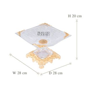 Luxury golden brass and crystal square decorative bowl with ornate carved base and elegant <b>corner</b> details for classic interiors - Product Image 5