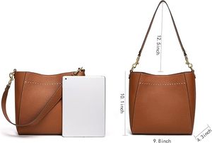 Bolsos de cuero para mujer, bolso de hombro de diseñador y bolsos con correa ancha desmontable y estilo cubo - Product Image 5