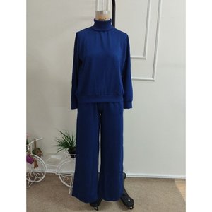 Ensemble deux pièces pour femme, chemisier à col roulé à manches longues en viscose à deux fils et pantalon, 37413 - Bleu marine - Product Image 4