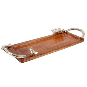 Bandeja de Servir de Madera Rústica Clásica Hecha a Mano con Detalles Artesanales y Tono Cálido para Regalos, Servicio en el Hogar y Ocasiones Especiales - Product Image 5