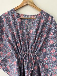 ชุดเดรสแม็กซี่คาฟตันลายดอกไม้ผ้าฝ้ายอินเดียสำหรับคุณแม่สไตล์สุภาพผ้าคลุมชายหาดชุดนอนบิกินี่แฟชั่นฤดูใบไม้ผลิ - Product Image 4