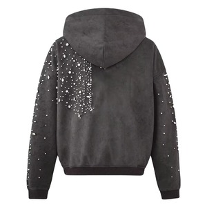 Sweat à capuche unisexe en polaire chaud avec paillettes et cristaux, 100% coton, écologique, design streetwear élégant pour l'hiver, pour les commandes en gros - Product Image 2