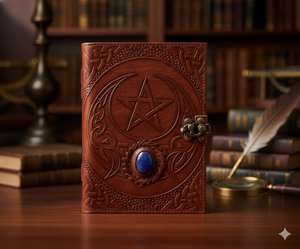 Pentagramme celtique en relief Vintage cuir A5 journal journal cahier carnet de croquis avec bleu lapis pierre Antique Deckle bord papier - Product Image 2