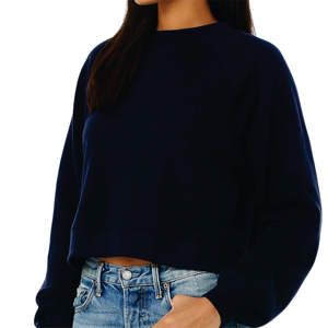 Bound Neck 52% Airlume Combed and Ring Spun Cotton 48% Poly Fleece <b>Navy</b> <b>Womens</b> Raglan Sleeve Pullover Fleece Crop Sweater - Product Image 5