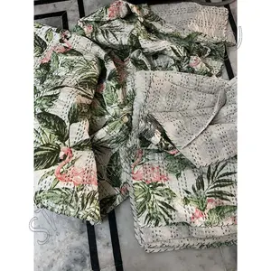 Swan Design Printed Kimono Rob fabric Designer natural cotton 100% running fabric wholesaler and Indian manufacturer
