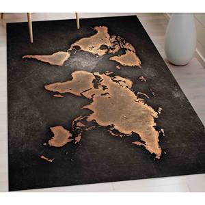 Tapis abstrait de la carte du monde : Décoration intérieure en cuivre, bronze et noir, tapis en chenille - Product Image 5