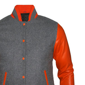 Chaquetas de béisbol con bordado de chenilla de lana con logotipo personalizado para hombre, chaqueta Bomber de invierno con manga de cuero en blanco - Product Image 5