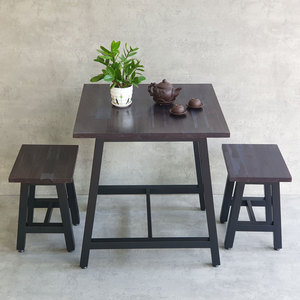 Minimalist Rustic Style Combo <b>Set</b> 70x70cm Rectangular Coffee <b>Table</b> <b>and</b> 2 Wooden <b>Stools</b> Durable Living Room Furniture-CBCF282 - Product Image 2