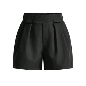 Black High Waist Pleated Women <b>Skorts</b> Solid Casual Breathable Woven Zipper Fly Regular Fit OEM Custom Logo - Product Image 3