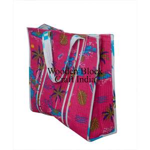 Sac de marché de style nouveau, sac fourre-tout en coton imprimé à la main en Inde, sac à main tendance 100% coton, cadeau pour femmes, sac de shopping - Product Image 4