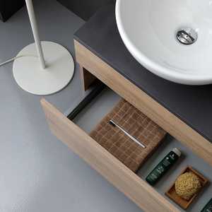 Mueble de Baño Minimalista de Dos Piezas KORICINI con Cubierta de Madera Antracita, Montado en la Pared, con Espejo Shanghai de 120x60, Origen Italia - Product Image 6