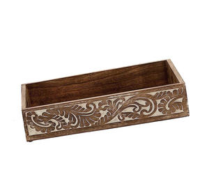 Plateau de service rectangulaire en bois fabriqué à la main du fournisseur de confiance sculpté écologique avec des poignées confortables à faible quantité minimale de commande - Product Image 3