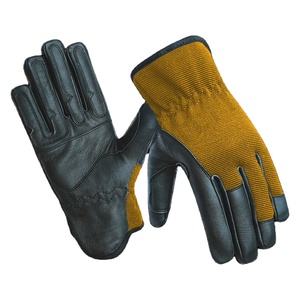 Cowhide Aniline Leather Anti-Slip Breathable Elastic Wrist Work <b>Gloves</b> for Drivers Safety Canvas Cleaning Industrial Use - Product Image 4