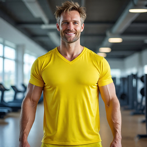 T-shirt à col en V de haute qualité pour hommes 100% Polyester Workout Muscle Fit TShirt T-shirt à manches courtes pour hommes Bodybuilding Mens - Product Image 1