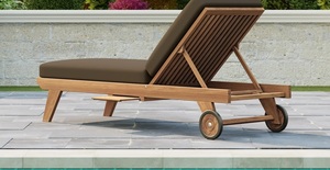 Chaise longue en bois de teck Moderno avec dossier réglable Tissu imperméable pour une utilisation en extérieur pour l'hôtel de plage ou le parc - Product Image 5
