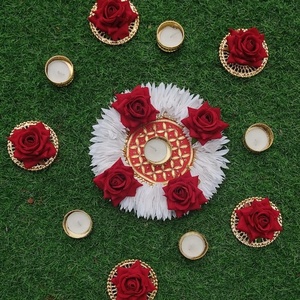 Ensemble Rangoli fait à la main décoration de la maison de fête pendaison de crémaillère faveurs cadeau de mariage tapis floraux décor de fête Diwali cadeau de la Saint-Valentin - Product Image 1