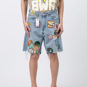 Pantalones Cortos de Mezclilla para Hombre, Talla Grande, Lavado Medio, Corte Regular, Transpirables, Estilo Urbano, Verano, Cuadros, Algodón/Poliéster, con Parches - Product Image 1