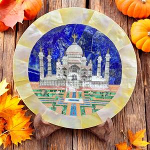 Assiette décorative de luxe en marbre de 9 pouces avec incrustation exquise de Taj Mahal Travail élégant Accent de décoration intérieure en pierre naturelle - Product Image 6