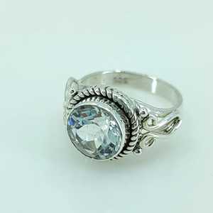 Navya Craft Handmade Women's Ring 925 <b>Solid</b> Sterling <b>Silver</b> with White Topaz Bezel Setting Inlay Gift for Women - Product Image 1
