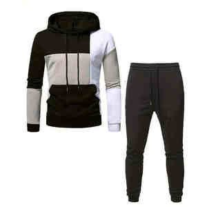 <b>Men</b> Color Blocking Hoodie Sweatshirt Set Casual Patchwork Long Sleeve <b>Pullover</b> With Drawstring Jogger Pants Autumn Wear - Product Image 4