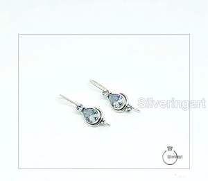 Boucles d'oreilles pendantes pour femmes, zircon argenté naturel, pierre de naissance authentique, cadeau de Noël, bijoux faits à la main, boucles d'oreilles en argent sterling 925 - Product Image 1