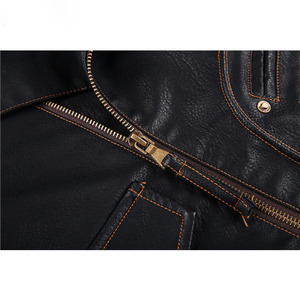 Blouson de moto en cuir et toile vintage pour homme, nouvelle collection, simple boutonnage, doublure en soie, longueur classique, imperméable à l'avant - Product Image 5