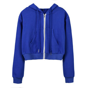 Sweat à capuche manches longues pour femme, haut court avec fermeture éclair, Logo personnalisé de haute qualité, 2020 - Product Image 3