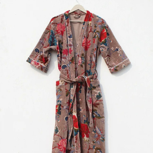 Veste Kimono en velours de coton à imprimé floral multicolore Vêtements de nuit Robe Kimono pour femmes Cadeaux de Noël - Product Image 1