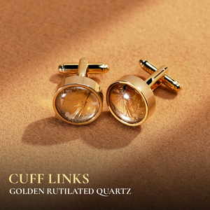 Un par de gemelos chapados en oro de 18 quilates con piedras preciosas de cuarzo rutilado dorado (MSDAVA003) de la colección Tinh Vu - Product Image 5