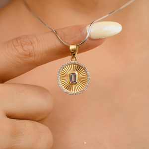 จี้เพชรแซฟไฟร์สีฟ้าธรรมชาติสี100% คุณภาพสูงสีทอง18K แข็งสีเหลืองทองสำหรับงานปาร์ตี้ของผู้หญิงเครื่องประดับชั้นดี - Product Image 2