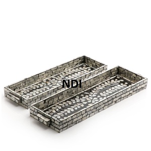 Bandeja de servicio dulce para aperitivos Bandeja de acabado con incrustaciones de hueso negro Bandeja de servicio de madera - Product Image 1