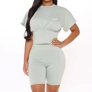 Ensemble de survêtement d'été tendance 2026 en gros, avec logo personnalisé, haut court respirant en Spandex/Polyester, deux pièces pour femme - Product Image 5