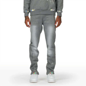 Winter Streetwear Custom Acid Washed <b>Vintage</b> <b>Tracksuit</b> Men Screen Print Drawstring Hoodie Flared Sweatpants Set Sweatsuit 100% - Product Image 2