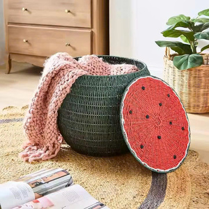 High Quality New Design Paper Storage <b>Basket</b> Handmade Woven Storage <b>Basket</b> <b>with</b> Watermelon <b>Lid</b> Natural Rattan Organizer - Product Image 3