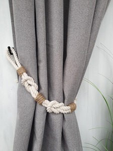 <b>Curtain</b> <b>Tieback</b> White Cotton Rope with Jute Accent Handmade Nautical Style - Product Image 2