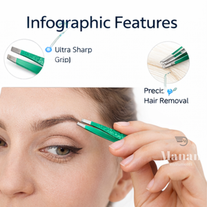 Pinzas para Cejas de Acero Inoxidable de Primera Calidad con Punta Inclinada, Impresas en Verde, Ecológicas, Herramienta de Belleza para Depilación de Precisión - Product Image 3
