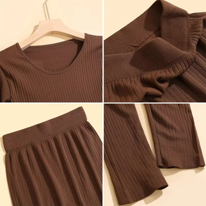 Conjunto de Ropa Interior Térmica para Mujer, Otoño, Corta por Encima de la Rodilla, 2 Piezas, Conjunto Íntimo Informal, Ropa de Dormir Gruesa - Product Image 4